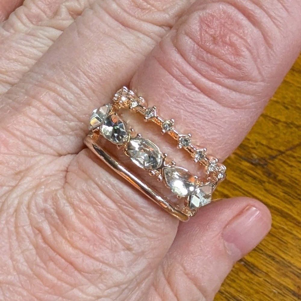 New Rose Gold Tone Rhinestone Stretch Ring Rose Gold Clear Rhinestones Statement